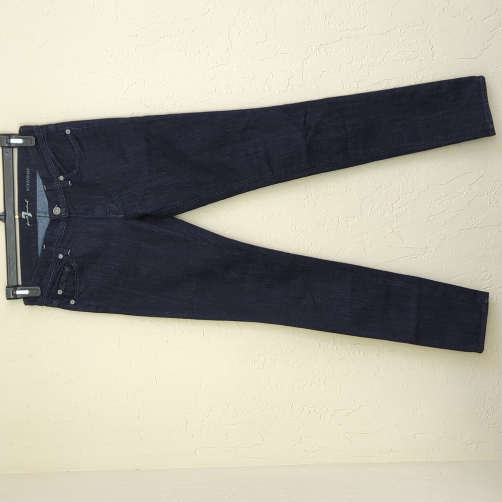 7 For All Mankind Roxanne Dark Blue Mid Rise Skinny Jeans - Picture 2 of 10
